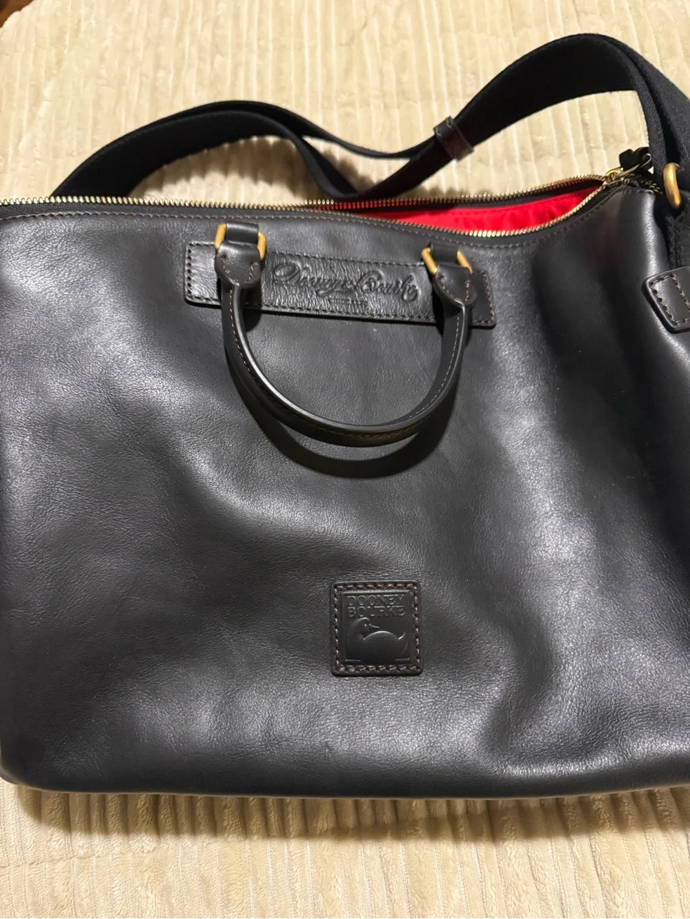 Dooney & Bourke Black Leather Briefcase with Red Interior